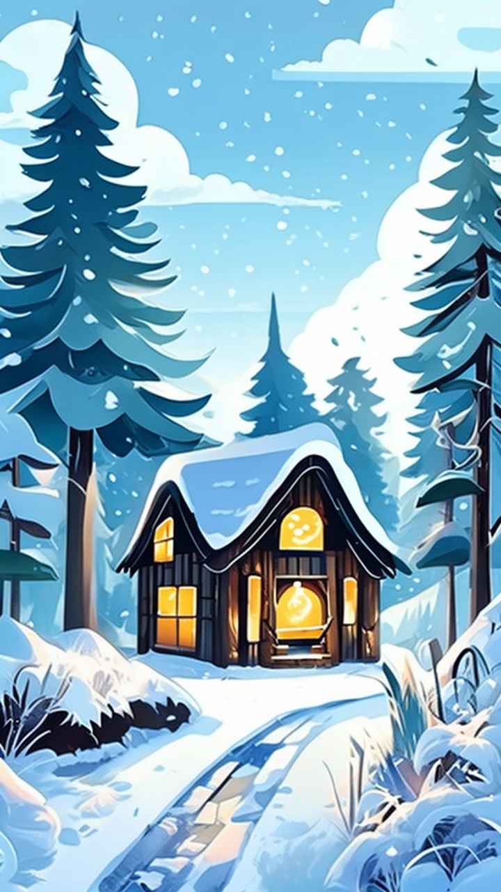 雪景唯美插画小屋 26