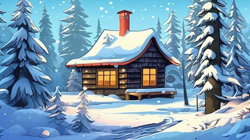 雪景唯美插画小屋 38