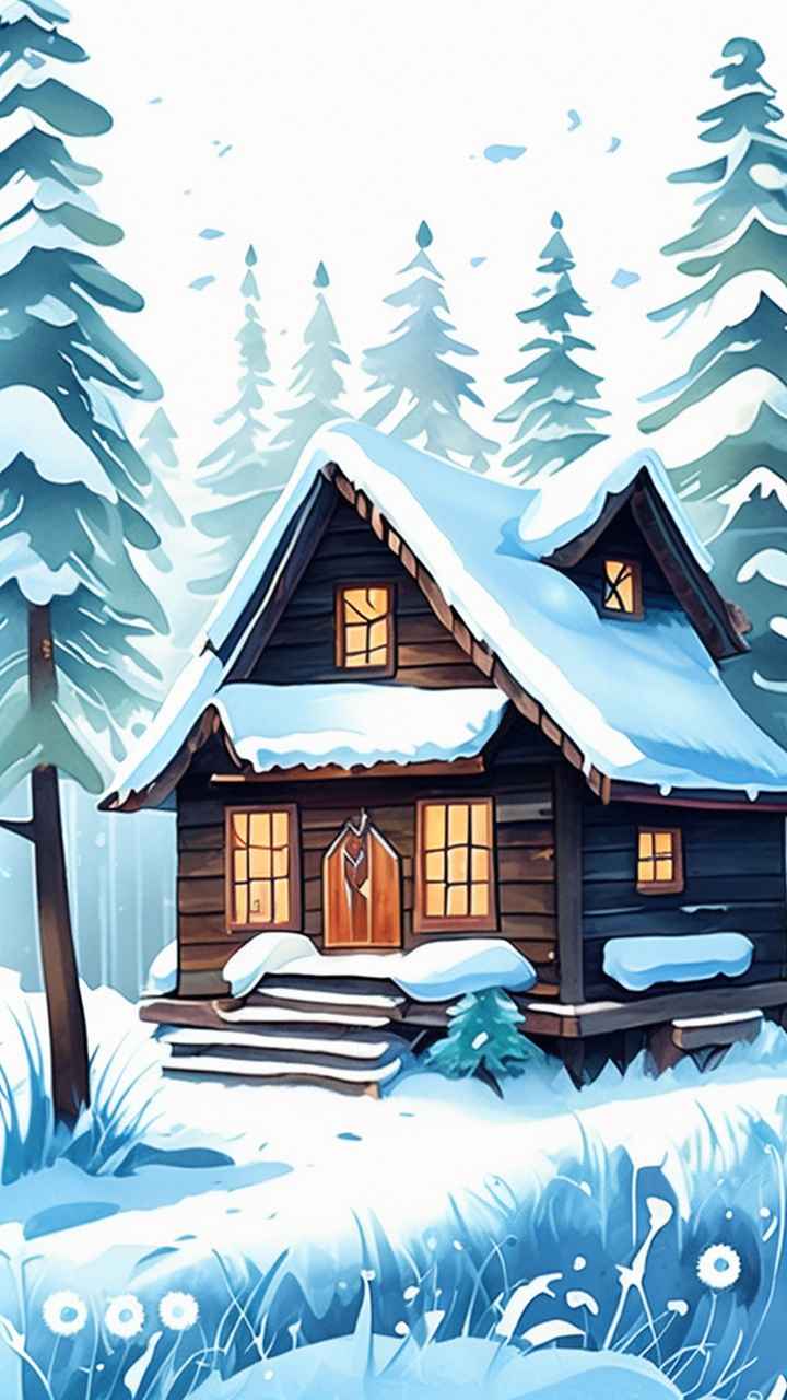 雪景唯美插画小屋 50