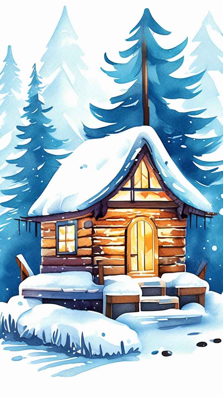 雪景唯美插画小屋 74