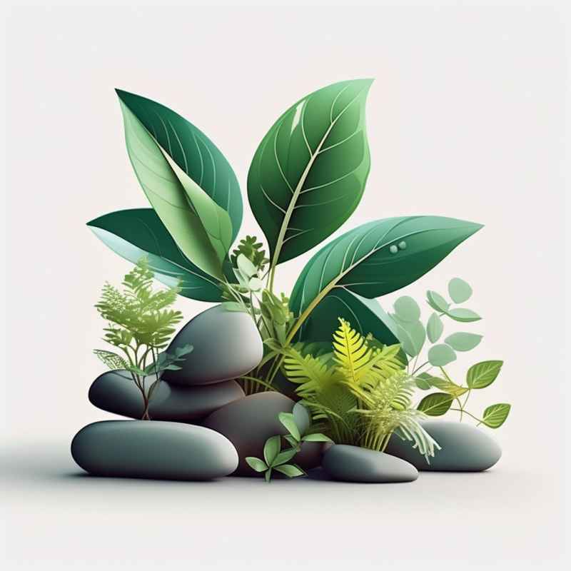 透明背景上的绿色植物与岩石 1