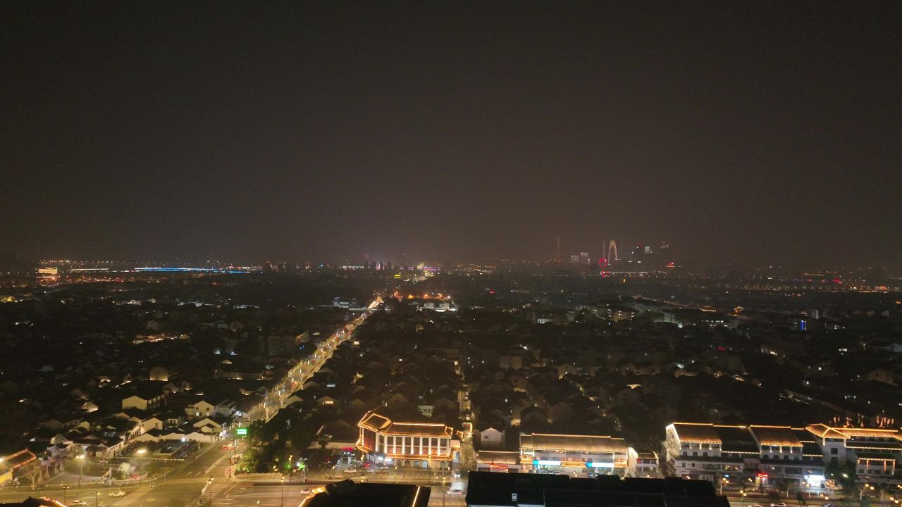航拍苏州古城区北寺塔夜景 2