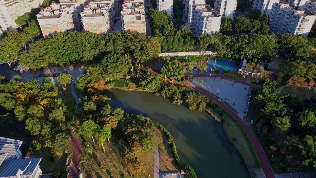 航拍福州长乐冰心公园