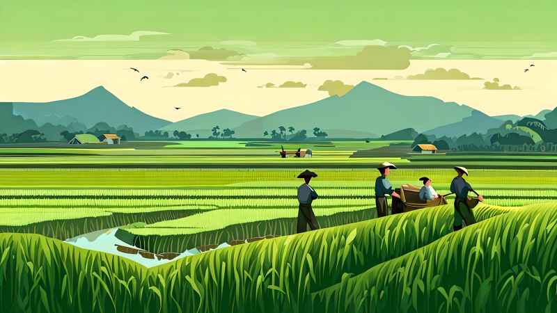 稻田和农作物中的农民绿色范例风格插画 28