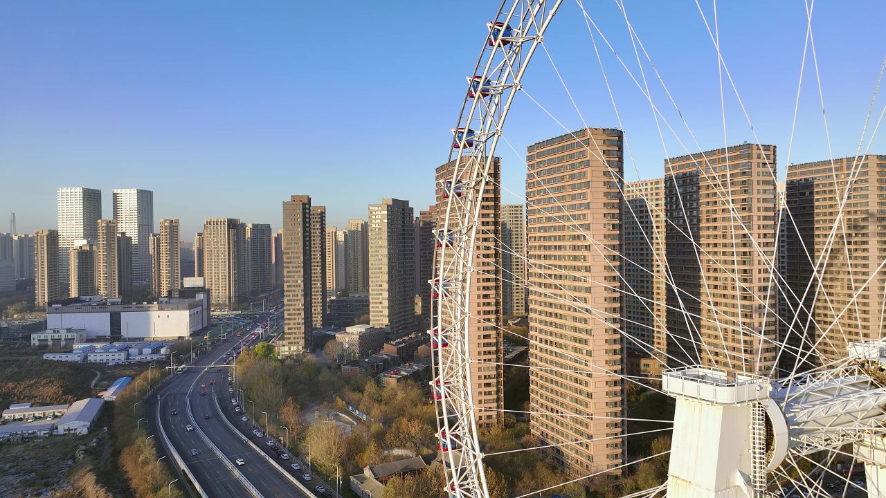 天津地标建筑天津之眼清晨日出航拍