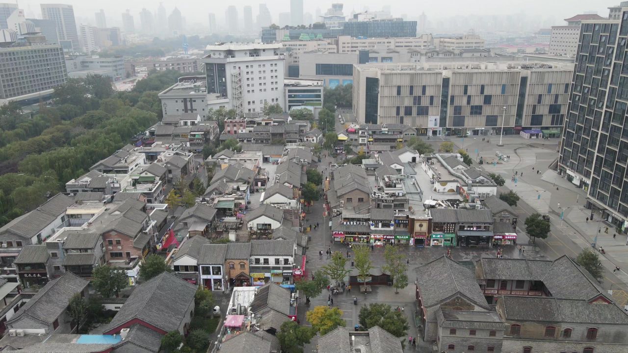 航拍山东济南宽厚里步行商业街