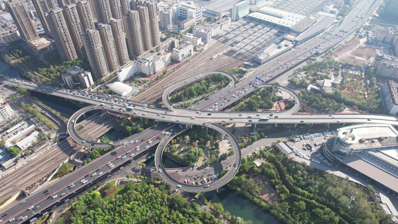 城市高架立交桥交通航拍 