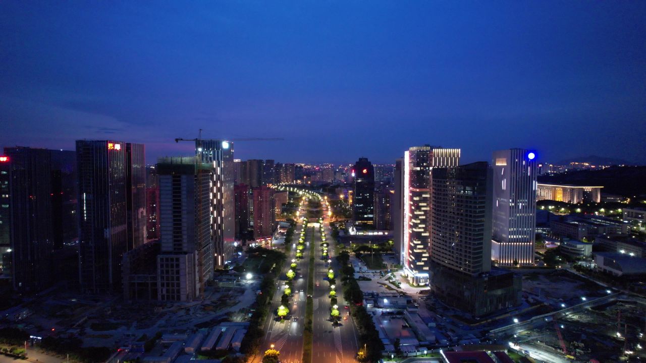 福建泉州城市夜景东海CBD夜景灯光航拍