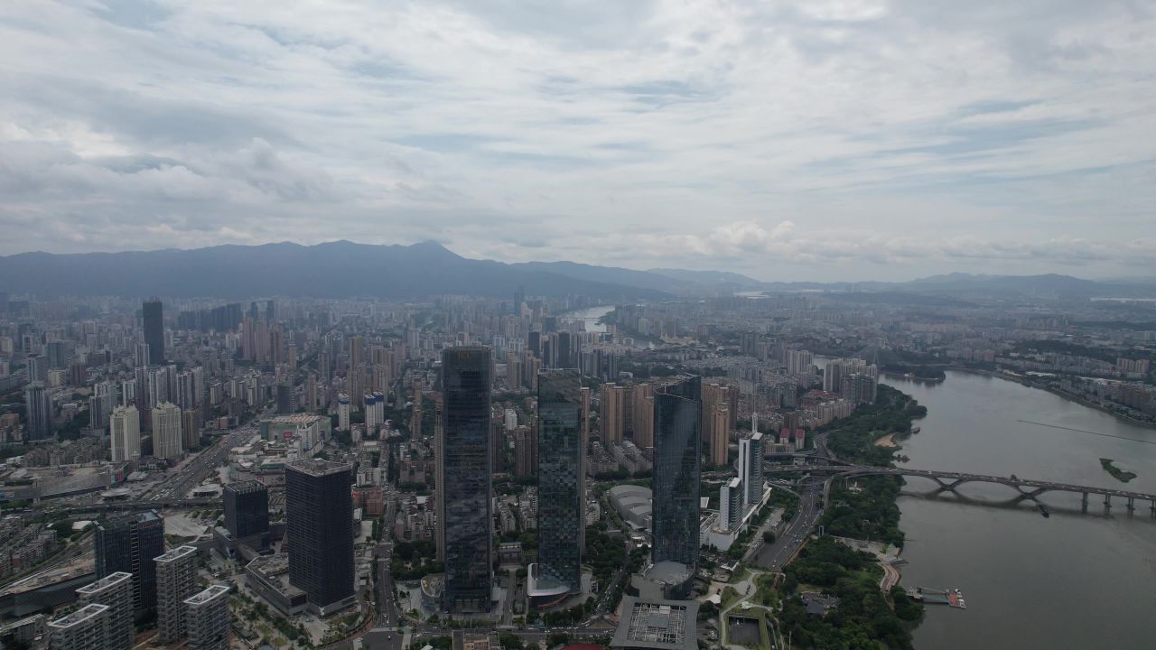 福建福州闽江北岸中央商务区航拍 