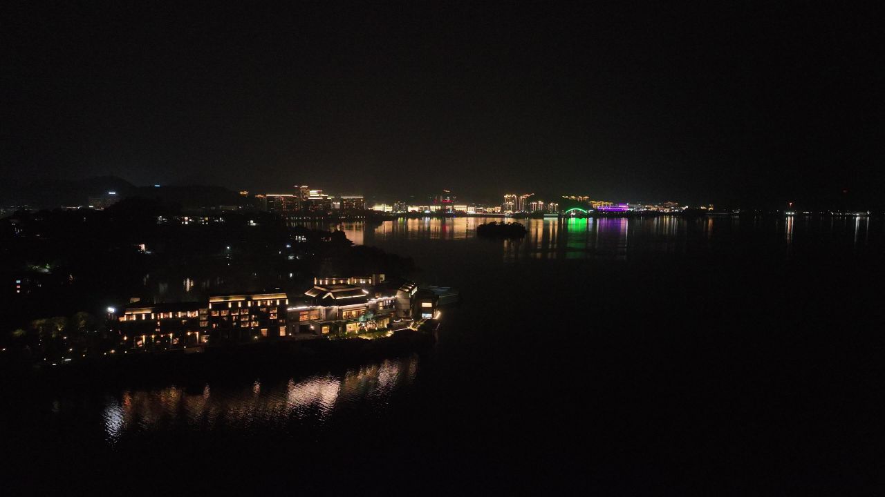4K航拍浙江杭州淳安县千岛湖夜景风光 15