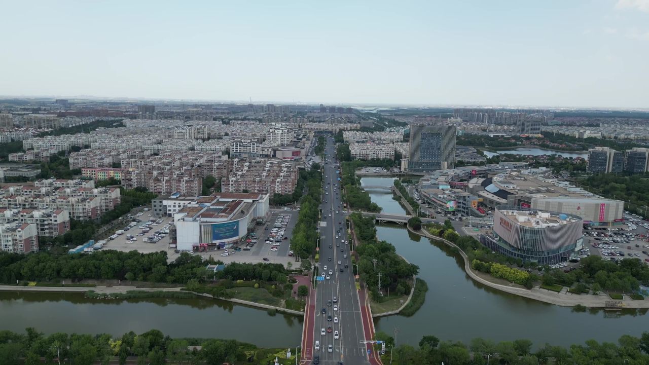 航拍山东东营城市风光  