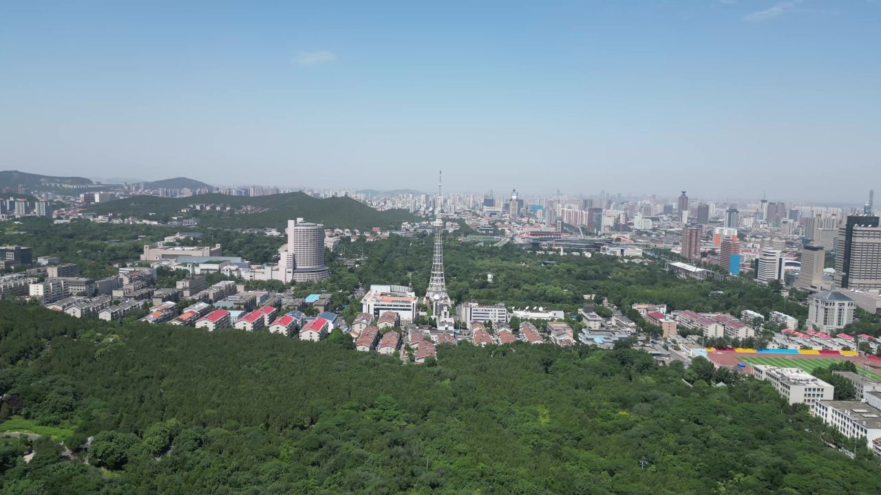 航拍山东济南城市建设济南风光 