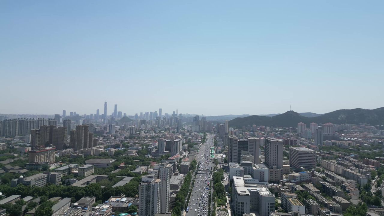 航拍山东济南大景济南交通大道
