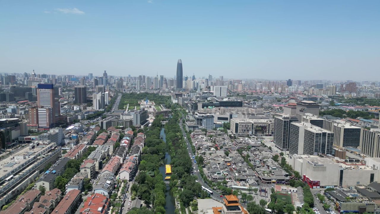 航拍山东济南城市建设济南风光 