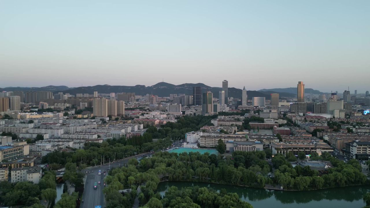 航拍山东济南城市建设济南风光 