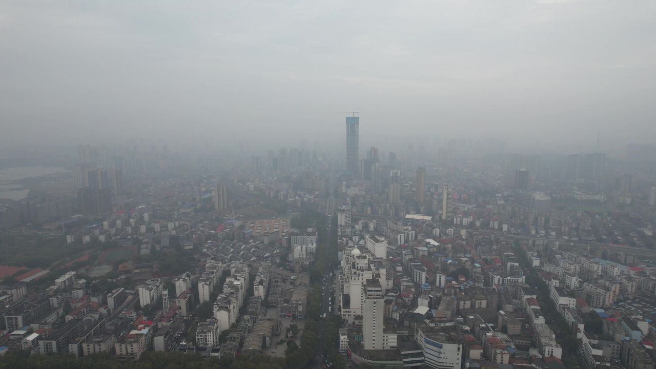 湖南岳阳城市清晨风光航拍 