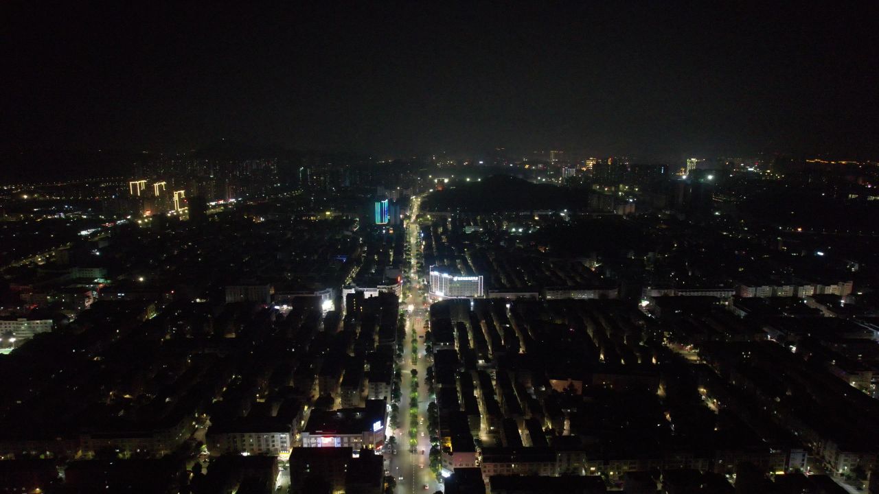 广东阳江城市夜景交通航拍