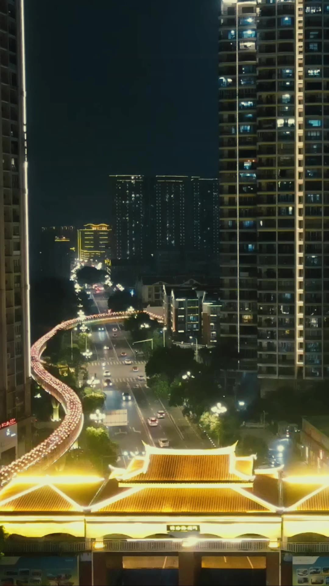 城市航拍福建漳州城市夜景交通竖屏航拍