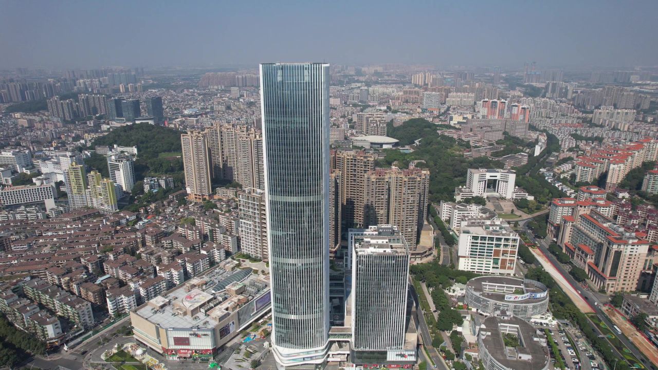 广东中山完美金鹰大厦地标建筑航拍 