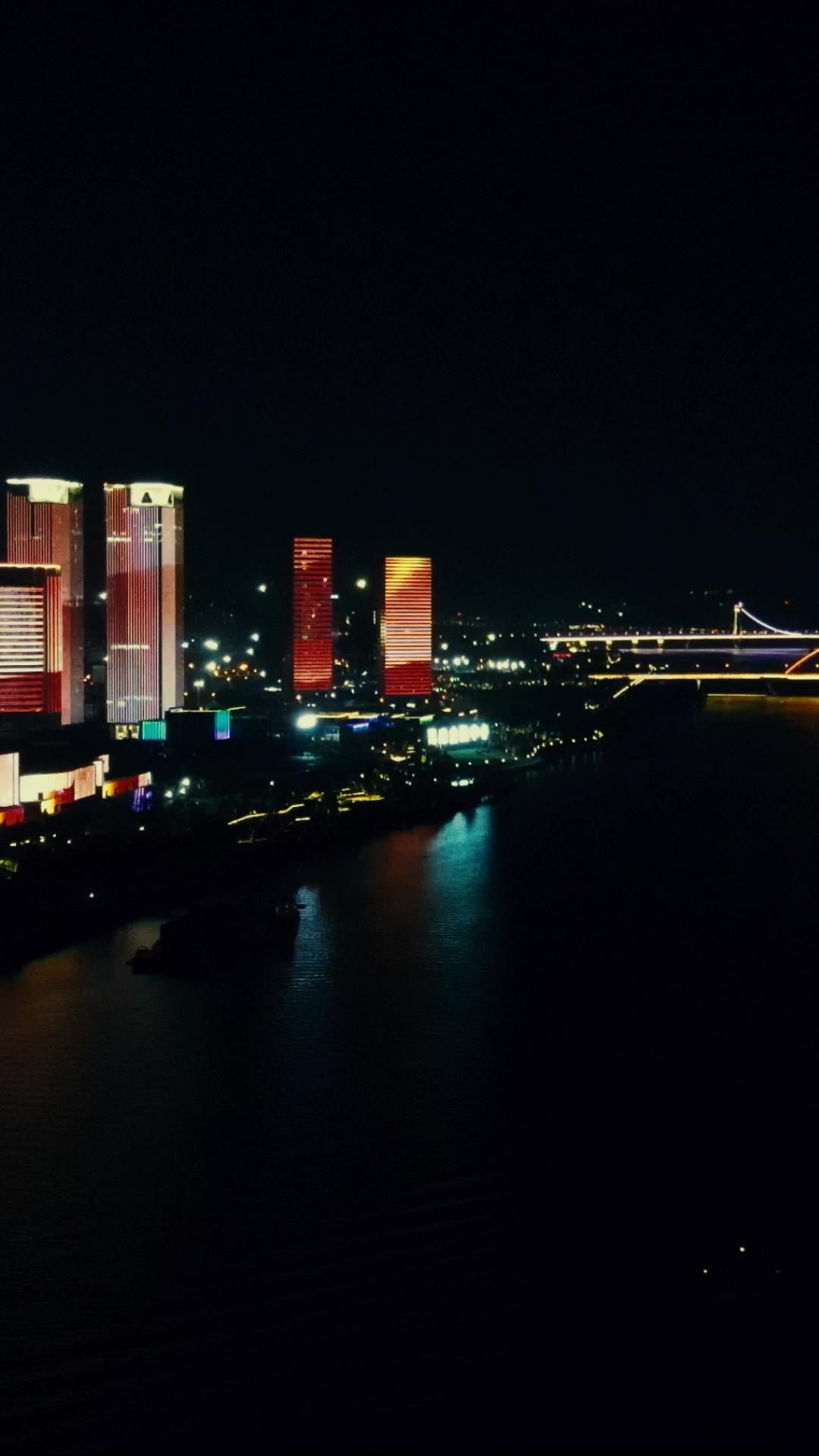 城市航拍湖南长沙城市夜景灯光竖屏