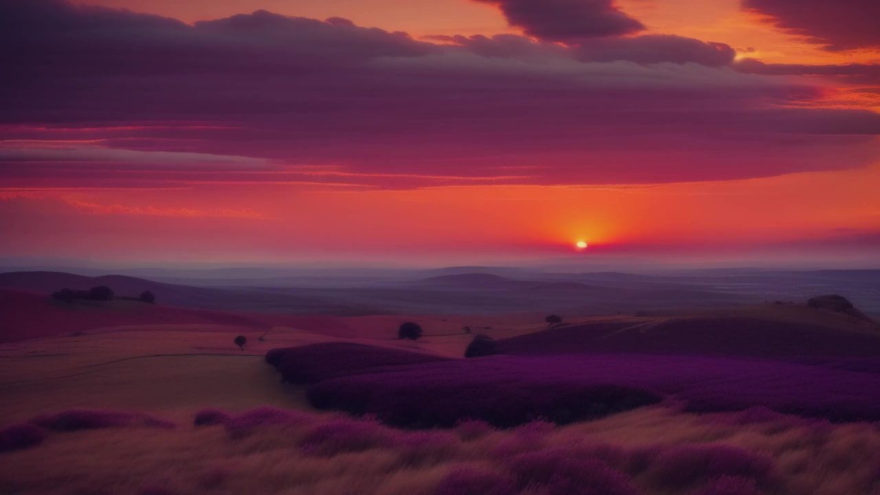 在夕阳余晖的映衬下，天空展现出深沉的紫色