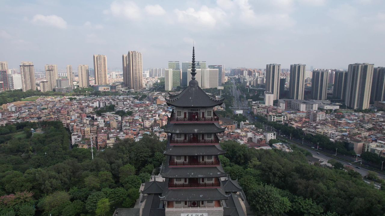 广东佛山魁星阁地标建筑航拍