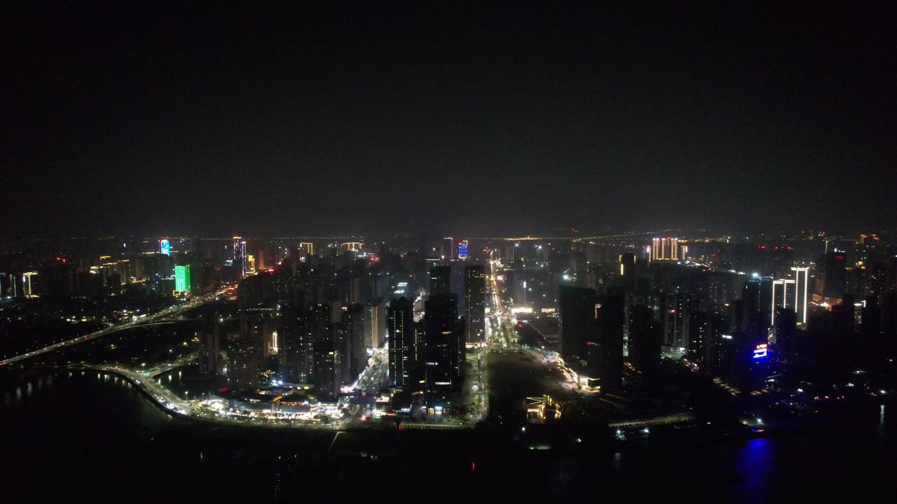 广东湛江城市夜景灯光交通航拍