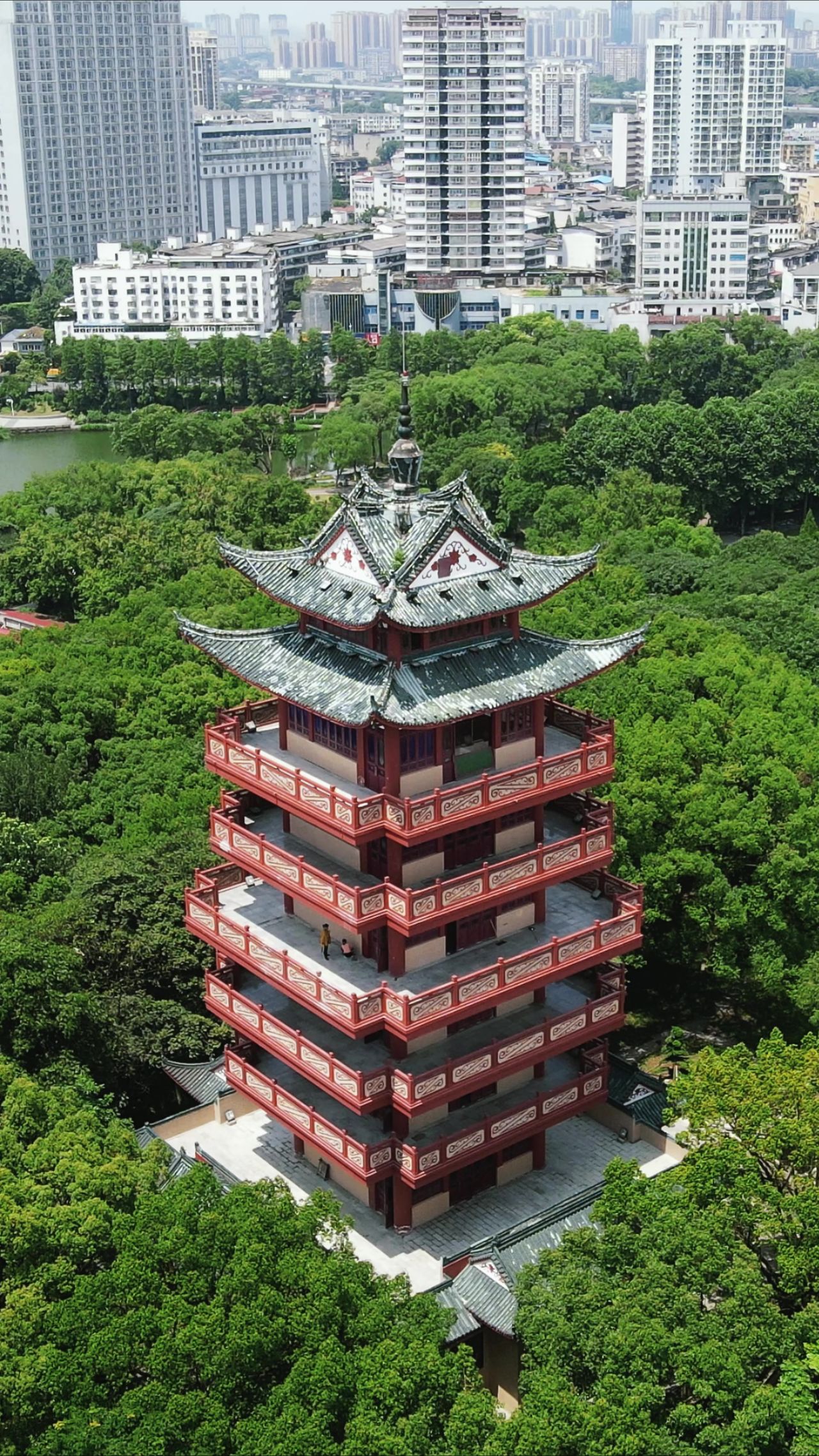 航拍株洲神龙塔地标竖屏
