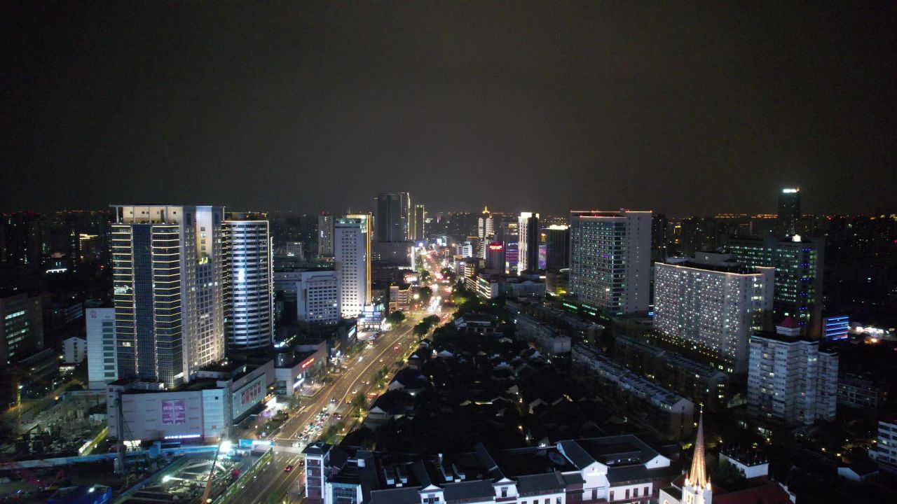江苏常州城市夜景灯光航拍