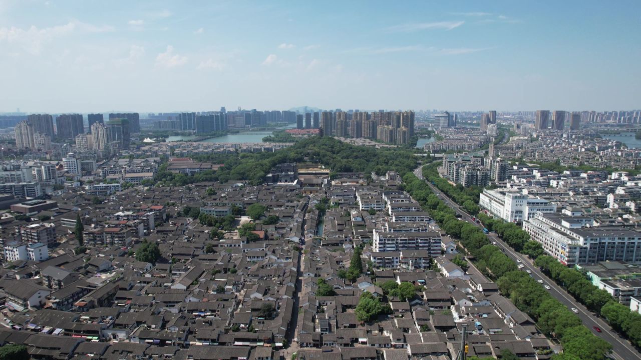 浙江绍兴城市大景城市建设航拍
