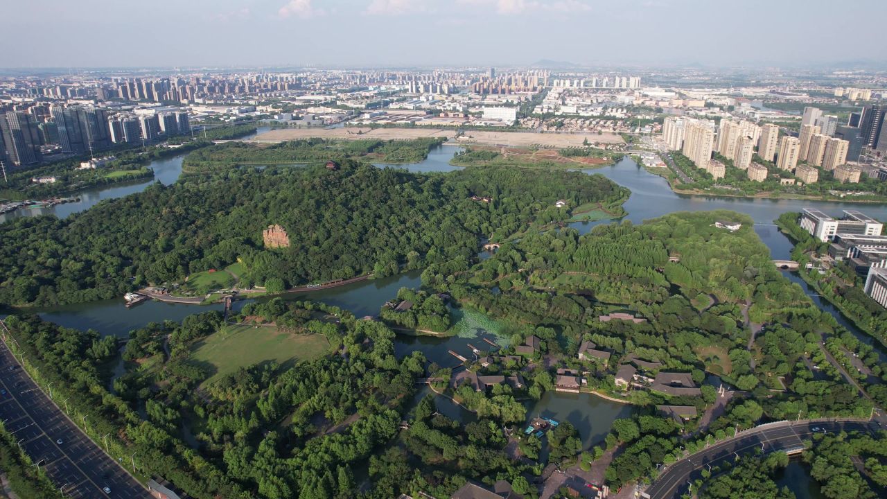 浙江绍兴镜湖国家城市湿地公园航拍 