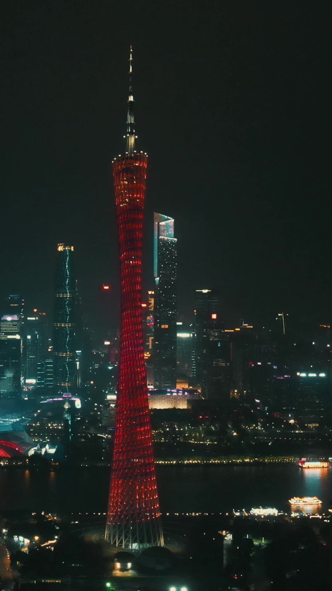 城市航拍广州塔夜景灯光竖屏航拍 