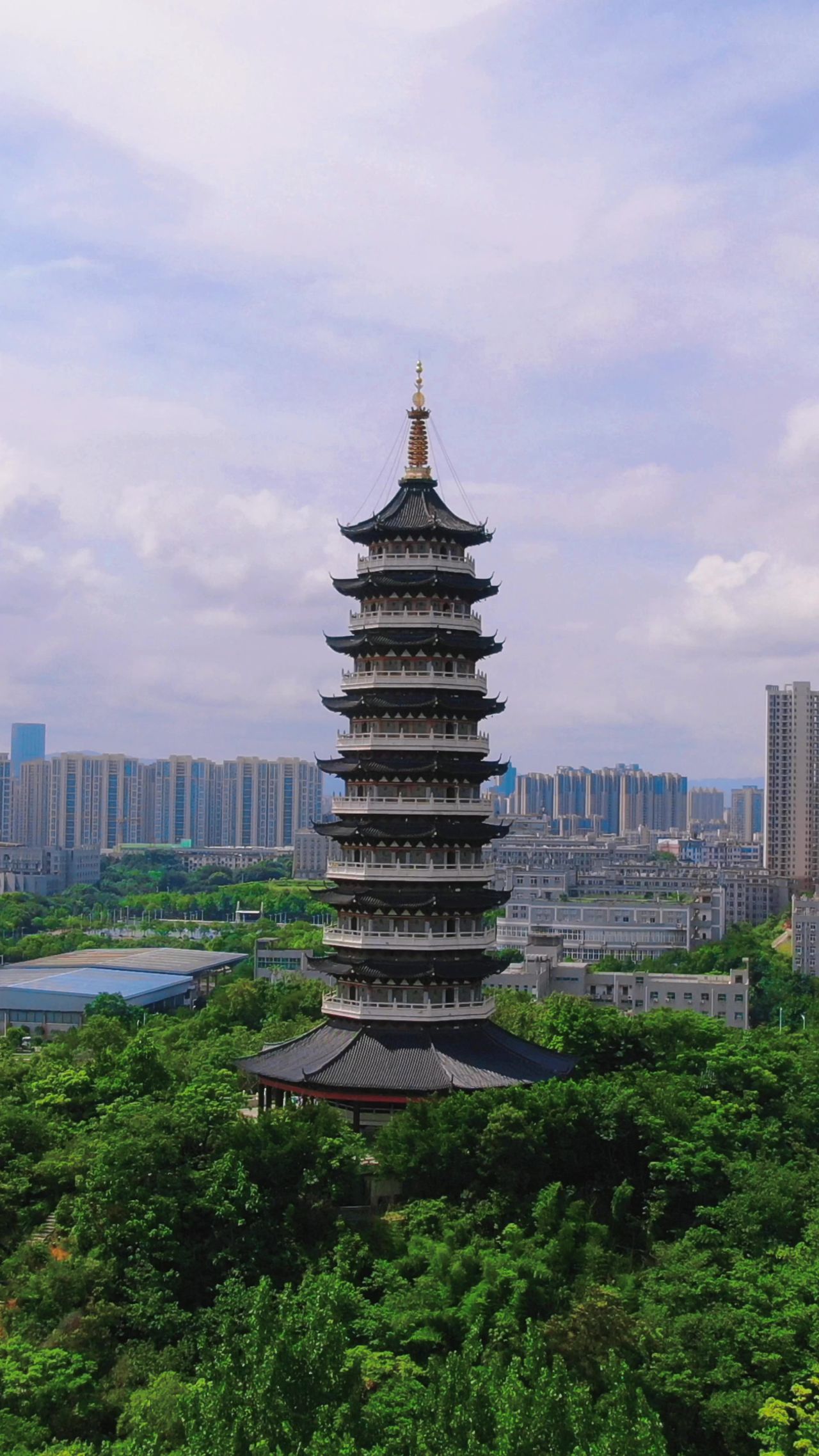 江西赣州翠浪塔地标建筑竖屏航拍