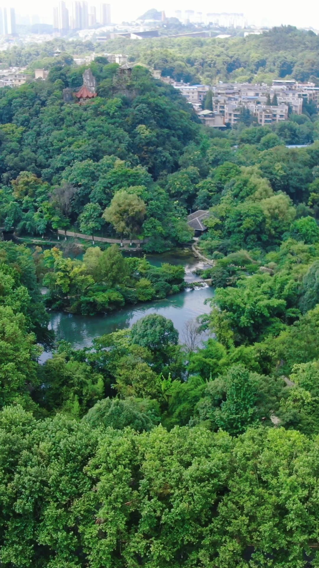 贵阳花溪湿地公园竖屏航拍