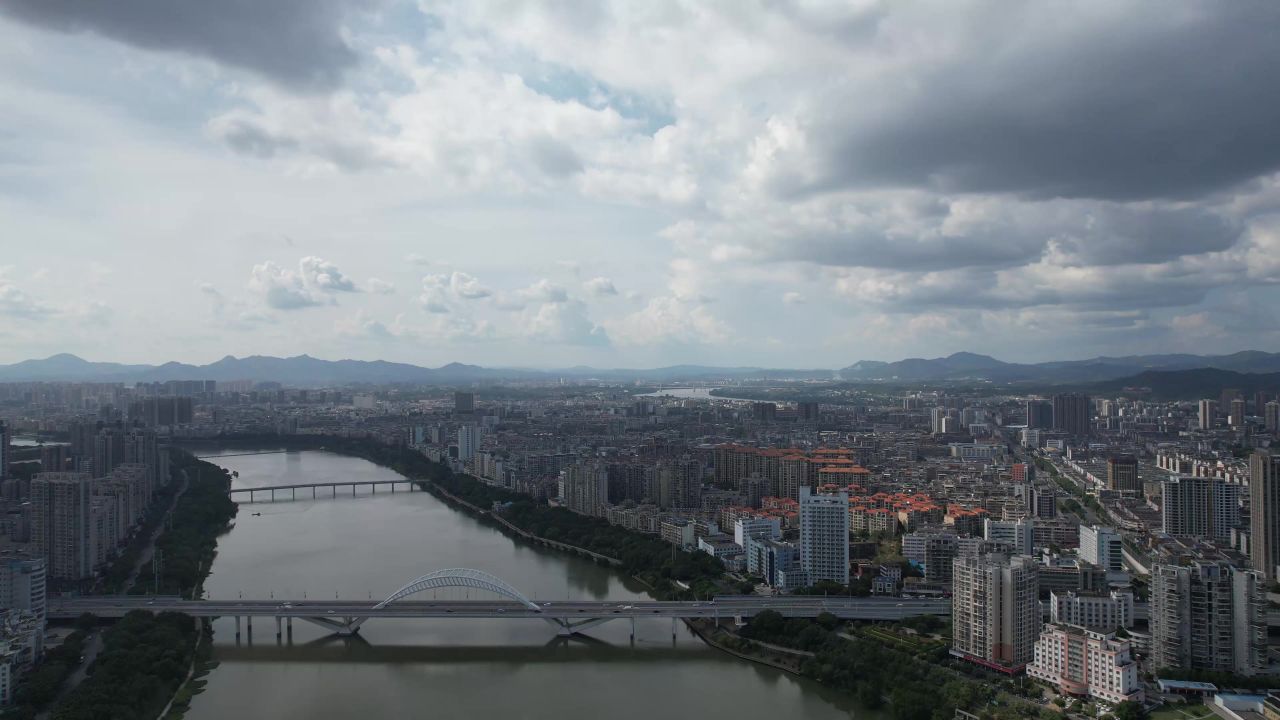 江西赣州城市蓝天白云城市大景全景航拍 