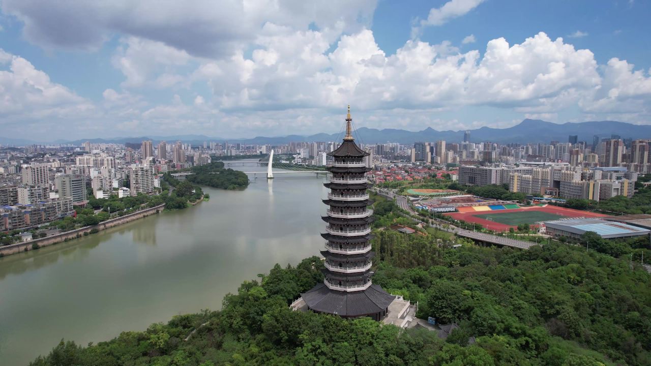 江西赣州翠浪塔地标建筑航拍