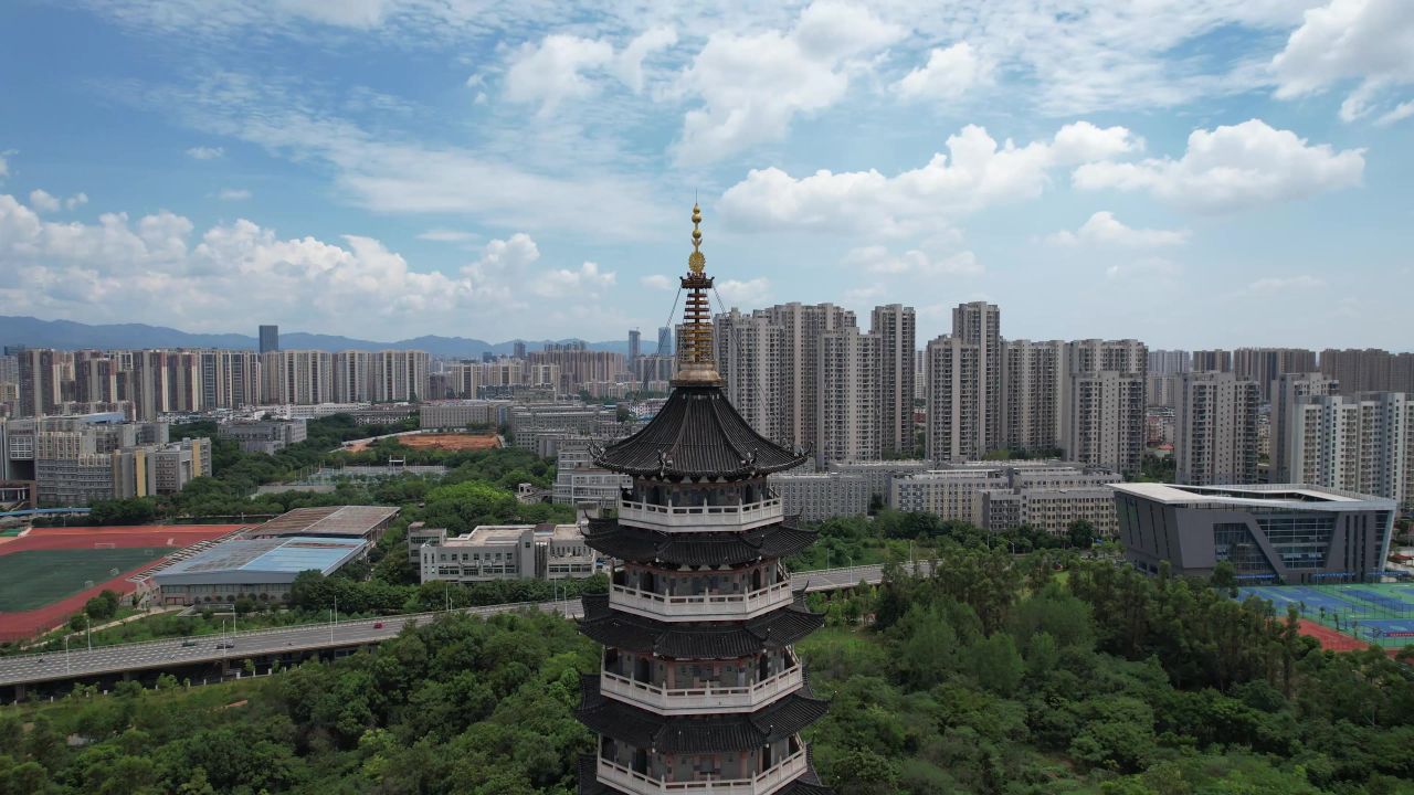 江西赣州翠浪塔地标建筑航拍