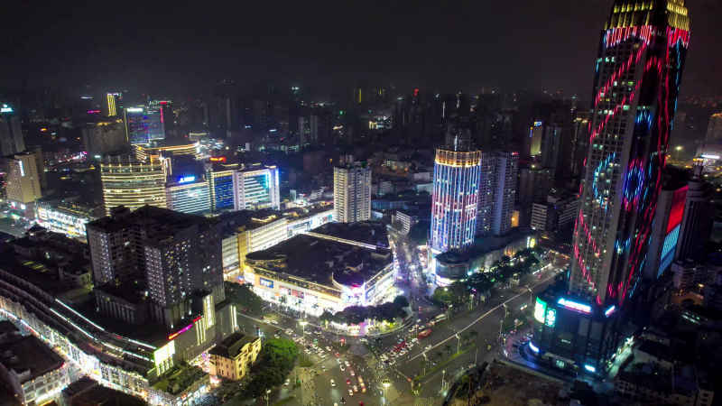 广西南宁城市夜景灯光航拍  