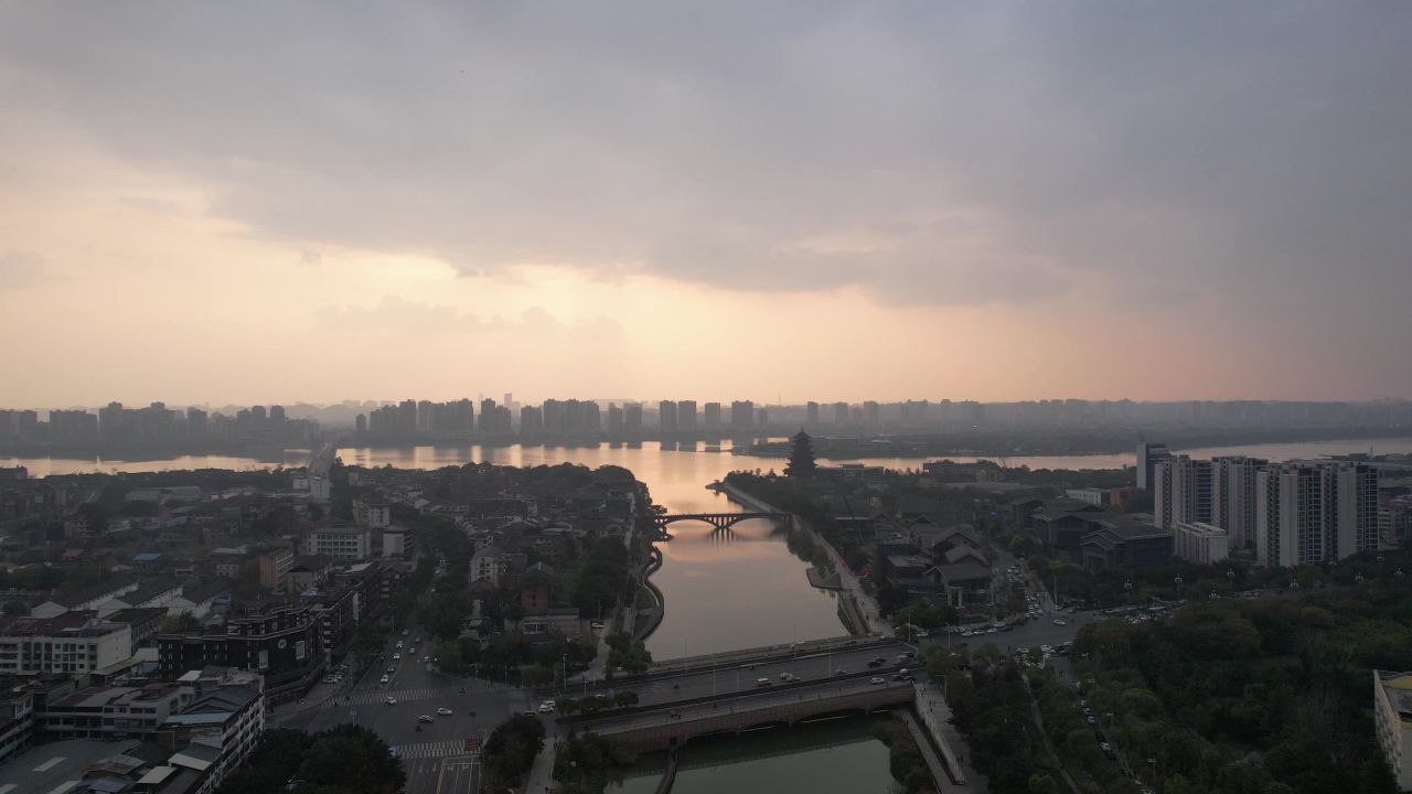 四川遂宁城市晚霞夕阳航拍 