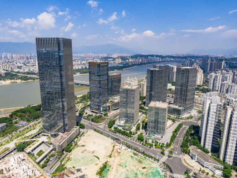 福建福州闽江北岸中央商务区航拍摄图