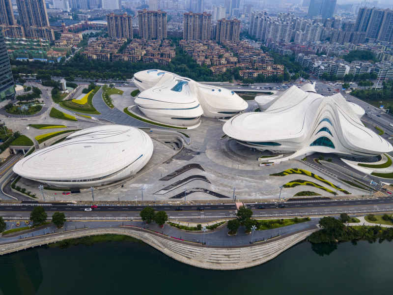 湖南长沙梅溪湖文化艺术中心节庆岛航拍摄影图