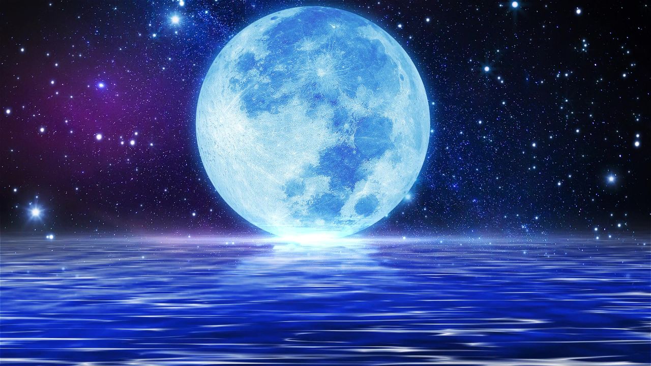 唯美大海上升月亮白月光蓝色夜空圆月明月大屏幕舞台LED视频  194