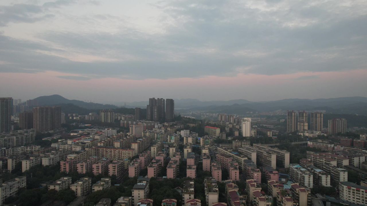 湖南郴州清晨日出彩霞航拍