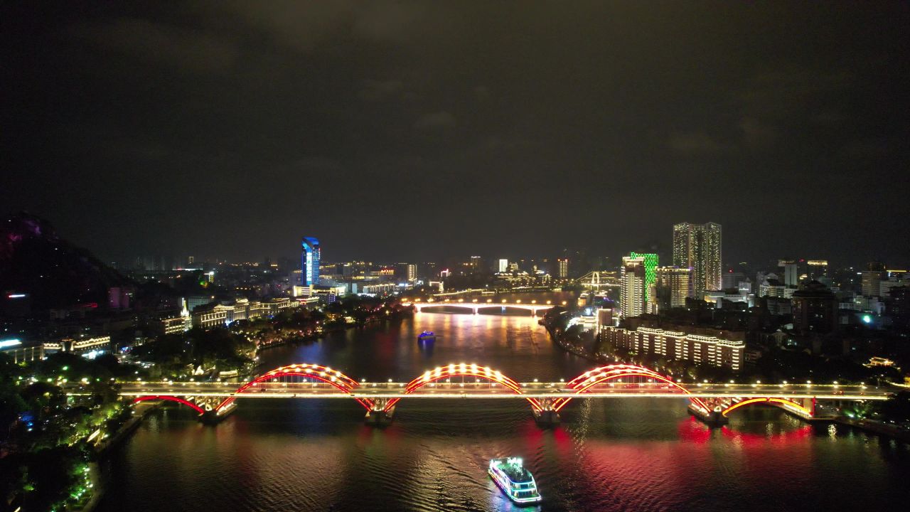 广西柳州柳江夜景文惠桥夜景灯光
