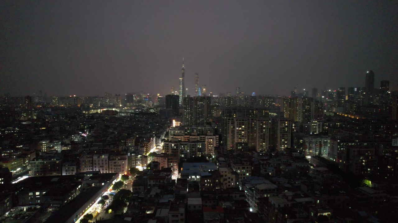 广州城市夜景灯光航拍 