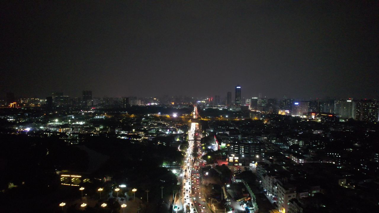 广州城市夜景灯光航拍 