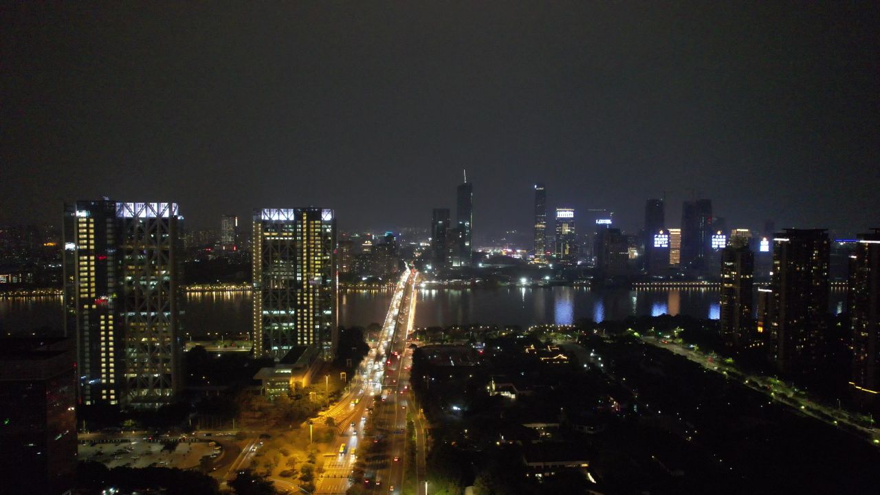 广州城市夜景交通航拍