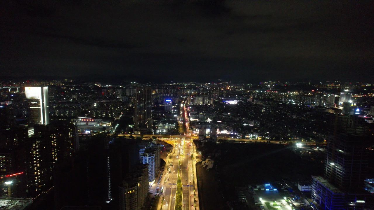 广州城市夜景交通航拍