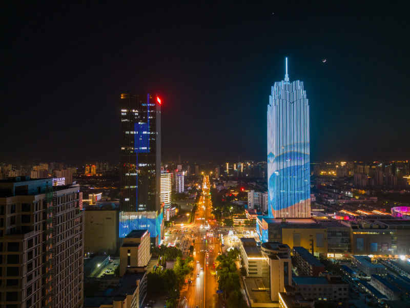 航拍保定东风中路万博广场夜景