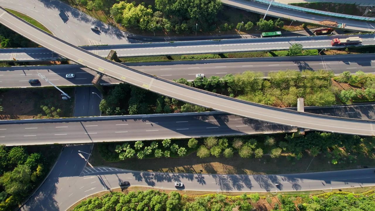 航拍厦门立交桥交通景观 